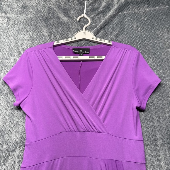 Parker Dresses & Skirts - Ellen Parker Women's Purple Faux Wrap Dress M Short Sleeve Fit & Flare USA